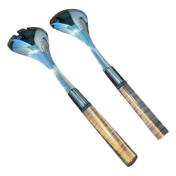 Vintage Frontier Forge Lucite Salad Serving Set Stainless Silver Handles MCM - Picture 2 of 5